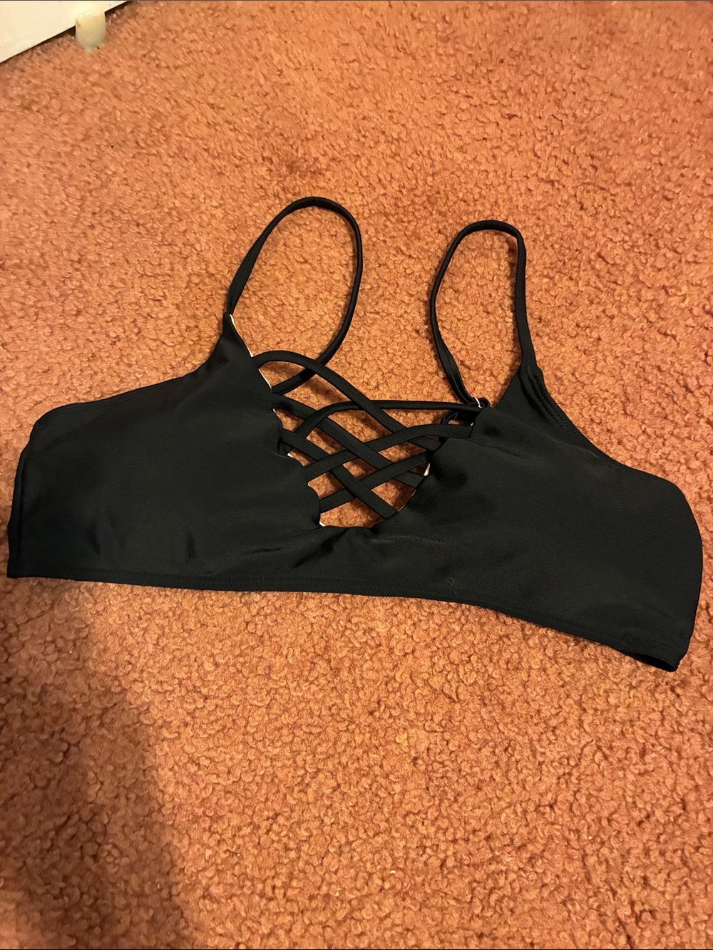 Shein Women’s Strappy Lattice Front Bikini Top - Black